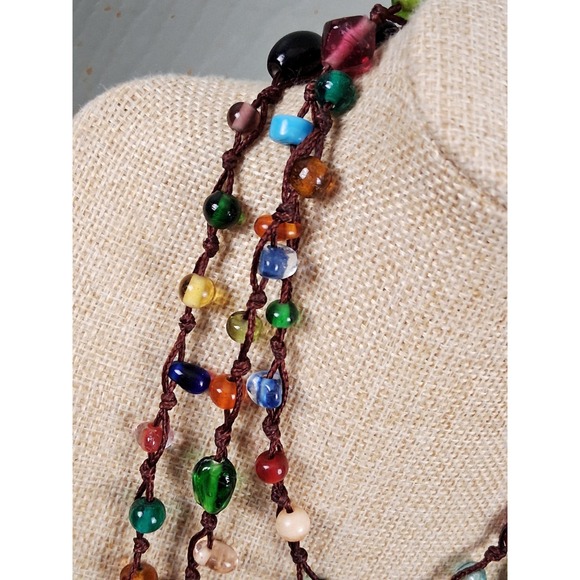 Handmade Womens Multi Strand Glass Beaded Necklace Multi Color Made India Boho - Picture 2 of 8